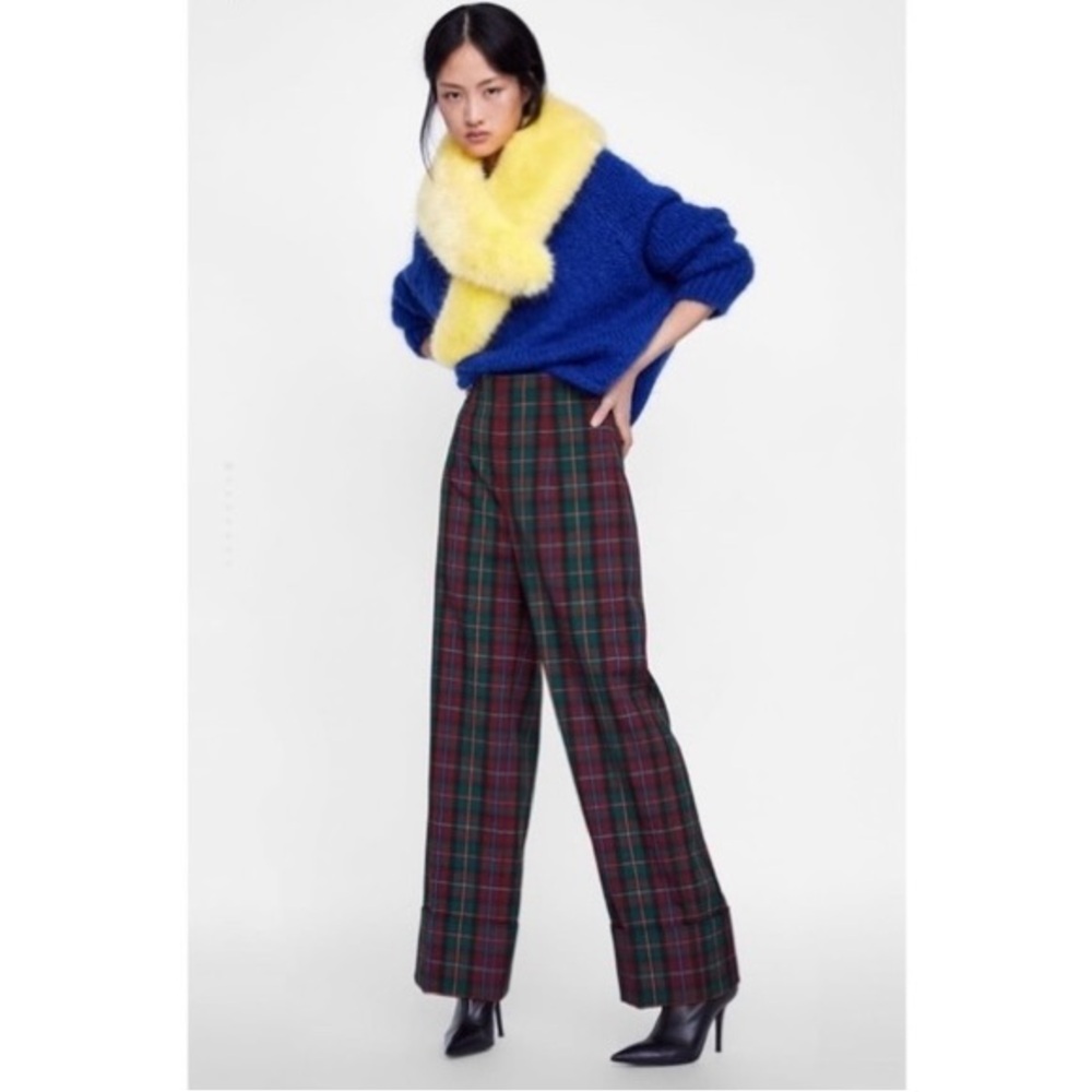 Zara Plaid Wide-Leg Pants in Red and Green